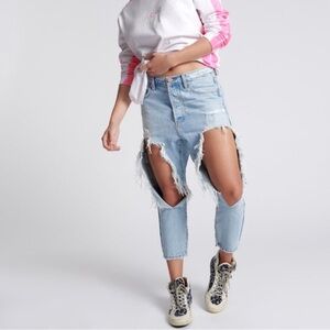 NEW One Teaspoon Kingpins Low Waist Cropped Boyfriend Denim Jeans - Fleetwood 23